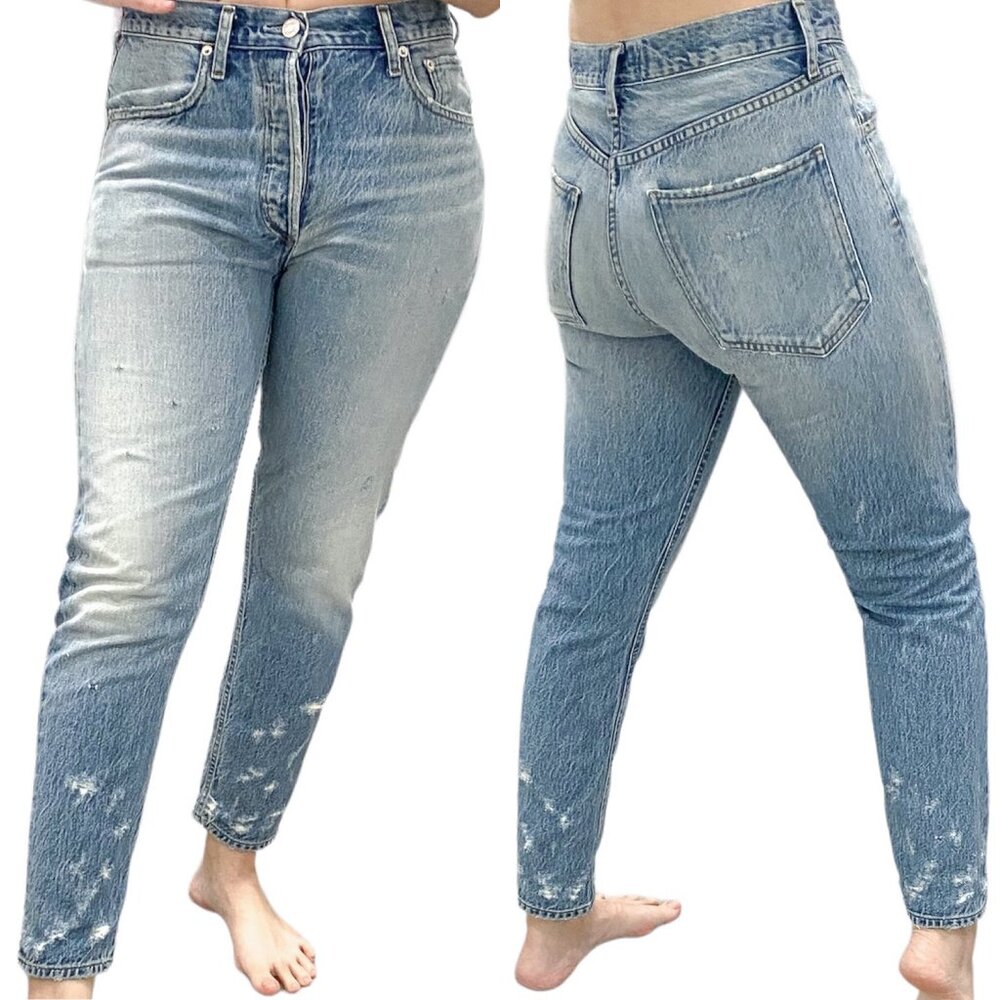 Agolde High-Rise Distressed Slim Tapered Ankle Jeans Medium Vintage Wash Size 27